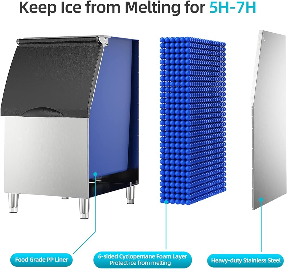 Commercial Ice Maker Machine 300LBS/24H with 300LBS Large Storage Bin, 22'' Air Cooled Clear Cubed