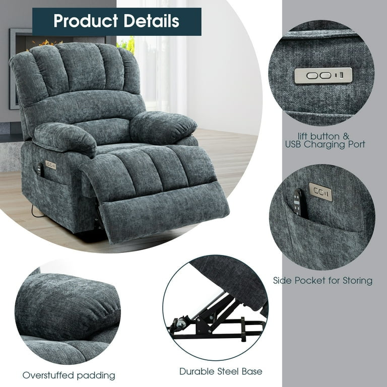 Recliner Chair, Rocking Chair with Massage and Heat, Power Lift Recliner Chair with 8-Point Vibration Massage and Lumbar Heating for Living Room, Bedroom, Nursery