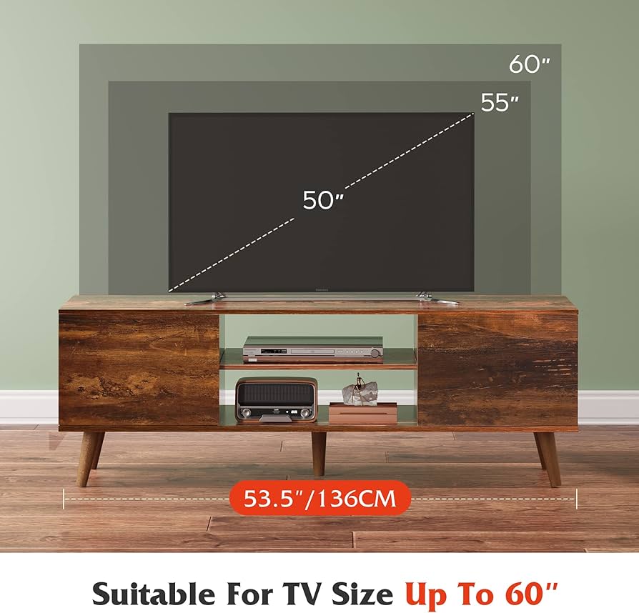 TV Stand for 55 60 inch TV, Mid Century Modern TV Console, Entertainment Center with Storage for Living Room
