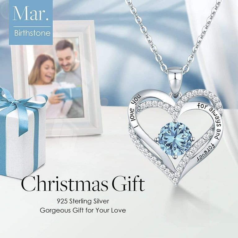 Forever Love Heart Pendant Necklaces for Women 925 Sterling Silver with Birthstone Zirconia, Christmas Birthday Anniversary Jewelry Gift for Women Wife Girls Her