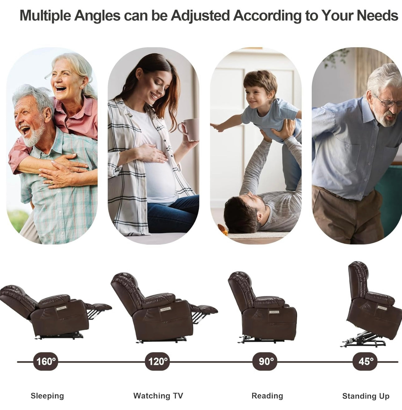 Large Power Lift Recliner Chair with Massage and Heat for Elderly, Overstuffed Wide Recliners, Genuine Leather with Breathable microporous, USB Ports, 2 Cup Holders (Brown)