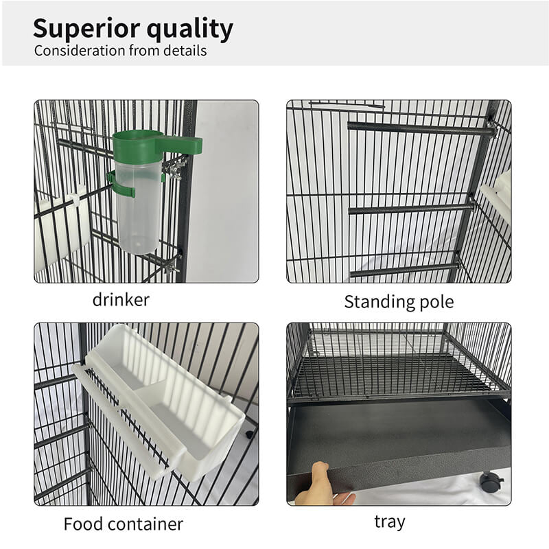 57.48" Bird Cage with Rolling Stand - Parakeets Cockatiels Parrot Green Cheek Conures Pigeons Lovebird
