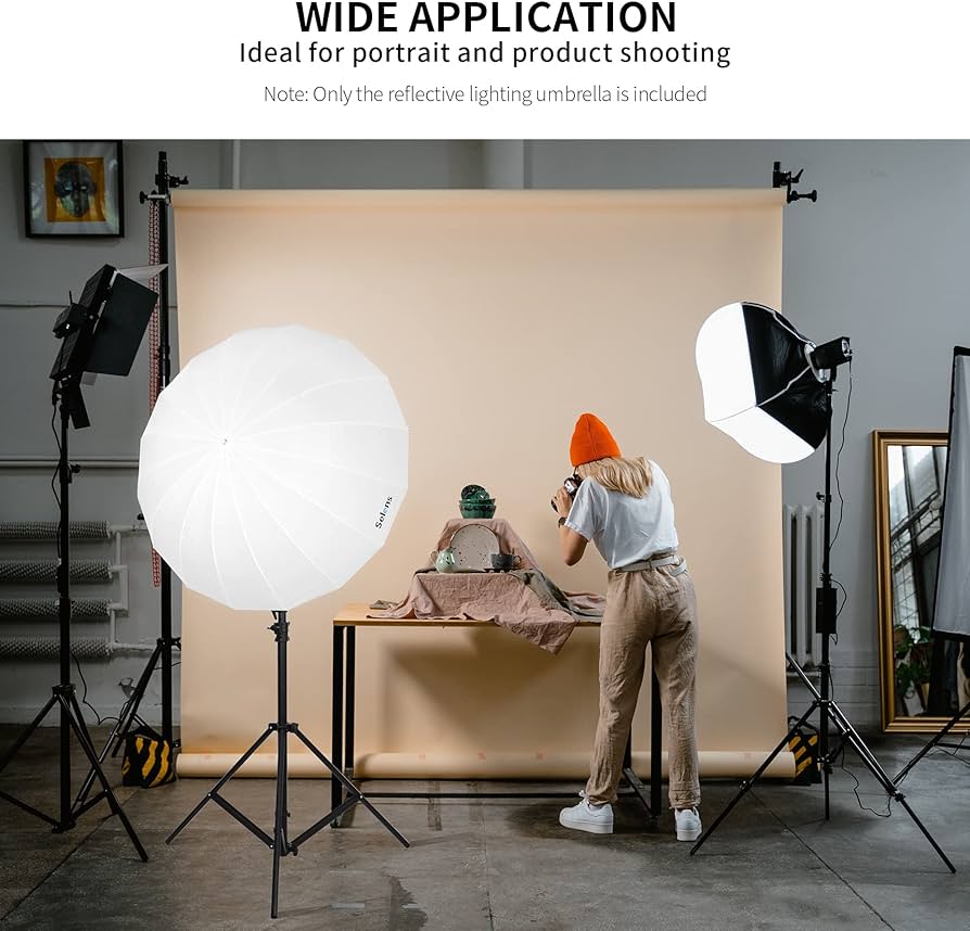 65 Inch Photography Studio Translucent Parabolic Lighting Reflective Umbrella Diffuser with Fiberglass Rib, 23 Inch Depth Soft White