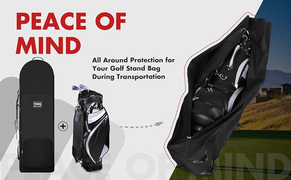 Padded Golf Travel Bags with Wheels, 900D Heavy Duty Oxford Wear-Resistant, Soft Sided Foldable Golf Club Travel Covers for Airlines, Golf Club Bag Protection, Extra Storage Pocket
