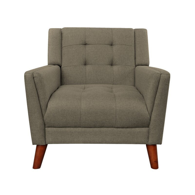 Davidas Wide Tufted Armchair. Studio Anvith Mid Century Modern Fabric Arm Chair, Mocha