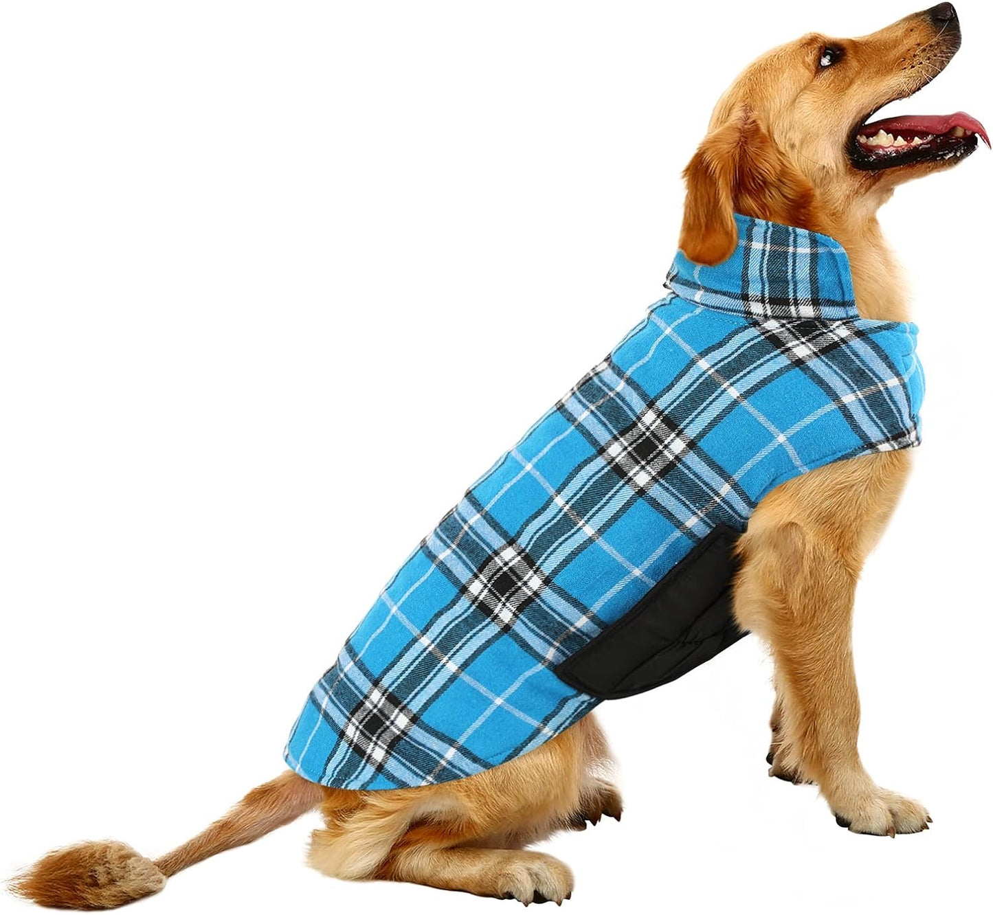Dog Jackets for Winter, Reversible Dog Coat Windproof Waterproof Dog Winter Jackets for Cold Weather, British Style Plaid Dog Coats Warm Dog Vest for Small Medium Large Dogs,Blue