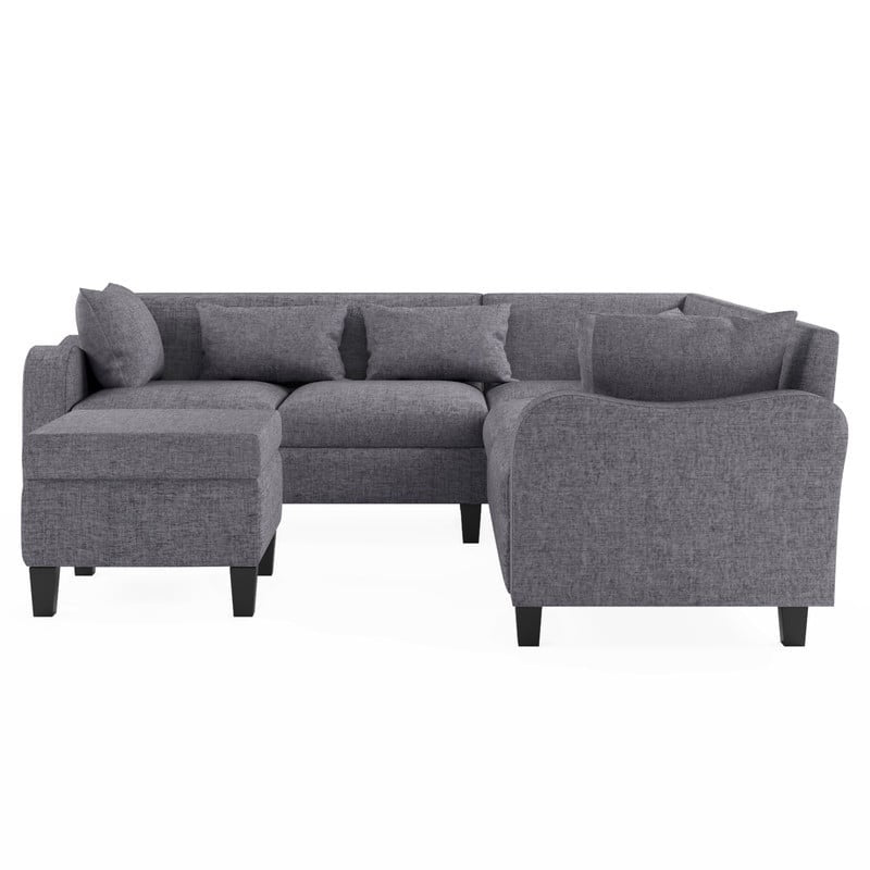 87" Modern Linen L Shape Sectional Sofa with Coffee Table,Sectional Couch with Storage Ottoman