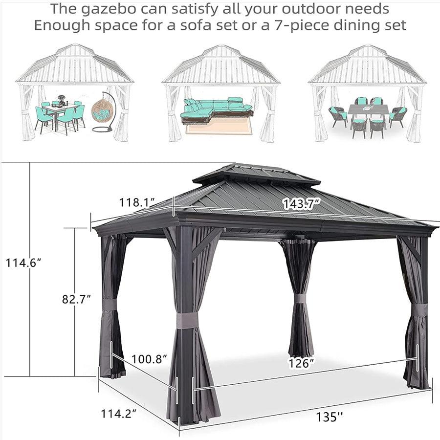10x12 ft PURPLE LEAF Patio Gazebo for Backyard Grey Hardtop Galvanized Steel Roof Awning with Upgrade Curtain