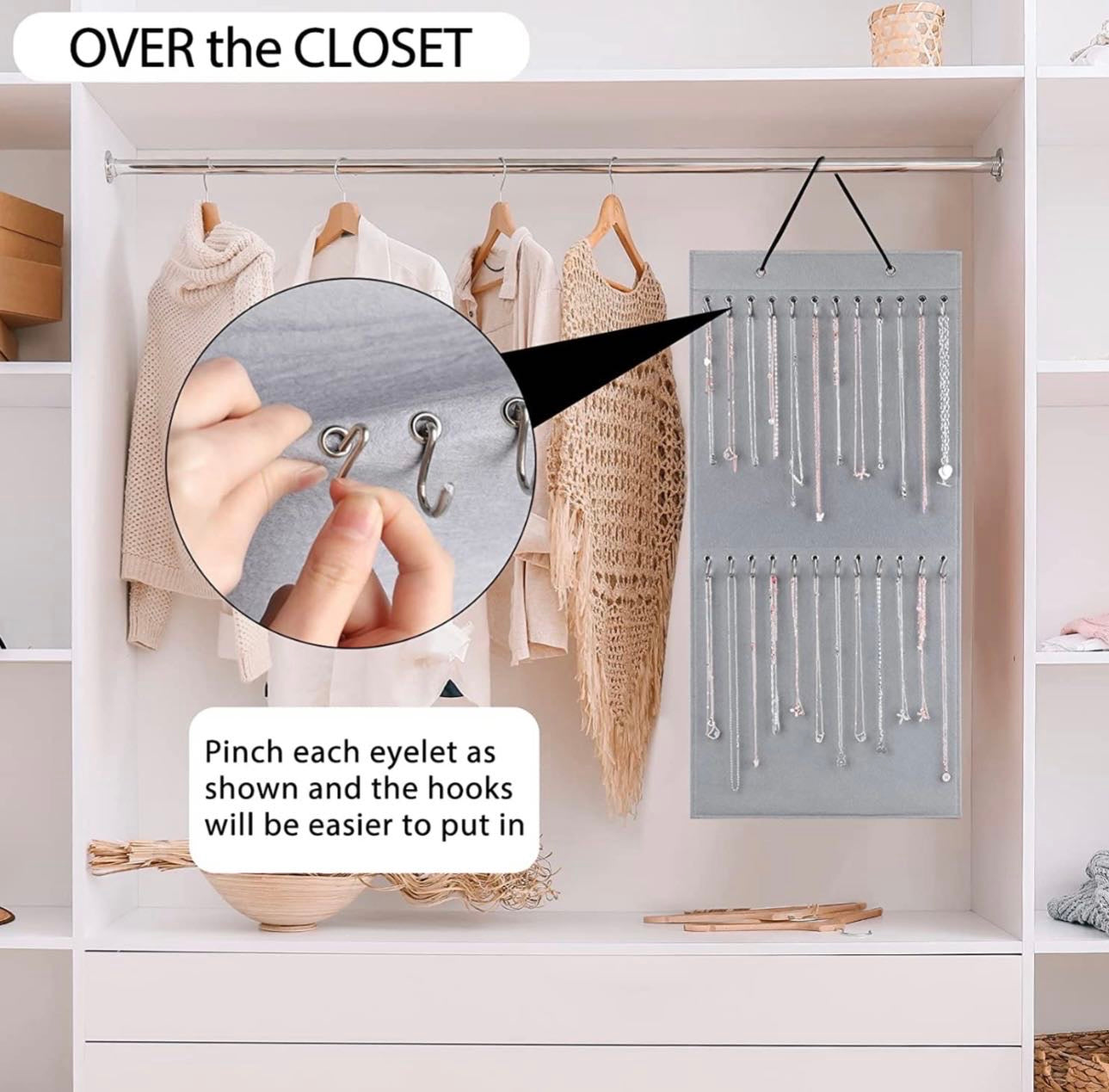 Jewelry Organizer Hanging Necklace Storage Holder 24 Hooks 1 pack Gray