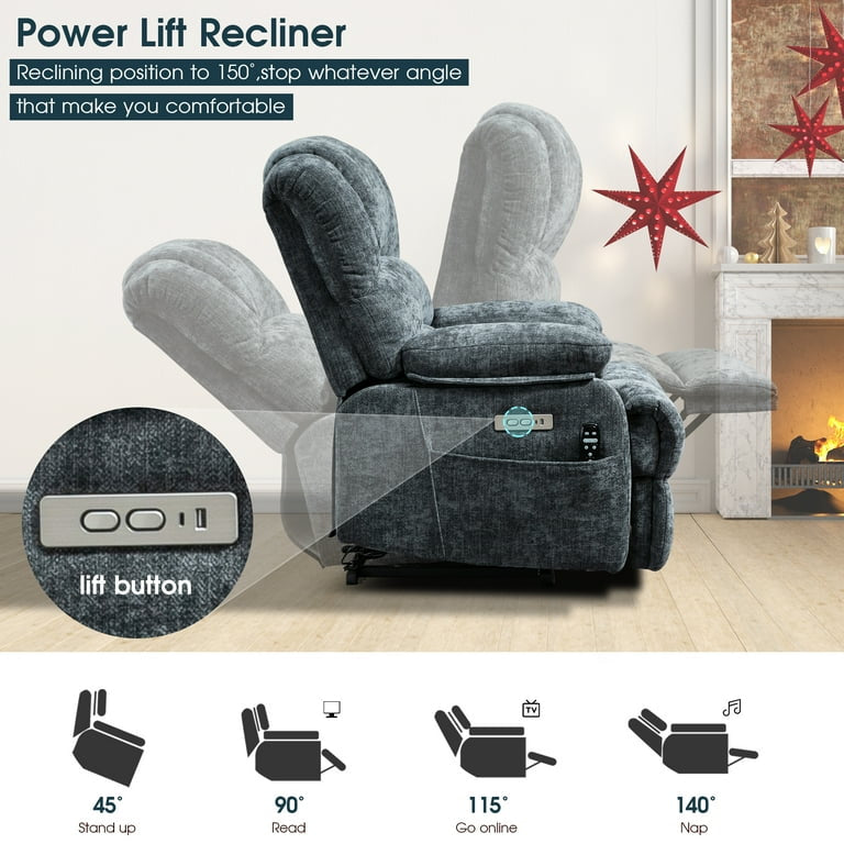 Recliner Chair, Rocking Chair with Massage and Heat, Power Lift Recliner Chair with 8-Point Vibration Massage and Lumbar Heating for Living Room, Bedroom, Nursery