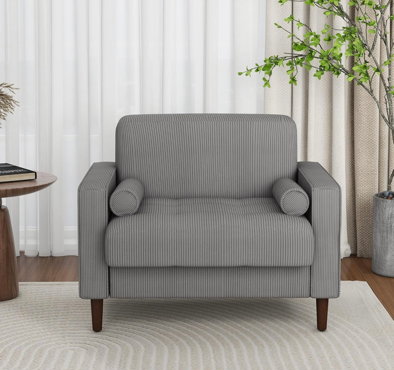 Oversized Accent Chair.Corduroy Fabric Mid Century Modern Armchair with Large Seat for Living Room Bedroom Reading