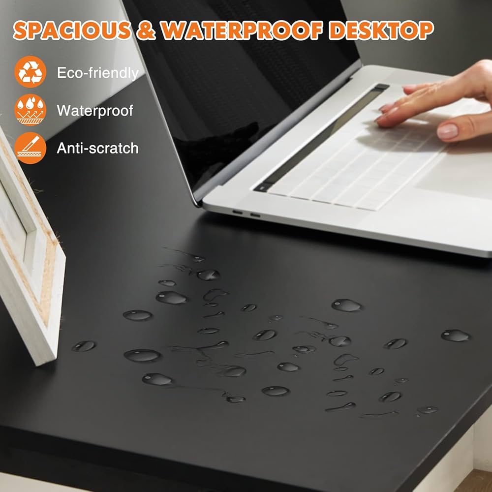 Computer 32 Inch Writing Office Small Space Desk Study Modern Simple Style Work Table with Storage Bag Headphone Hook Metal Frame for Home, Bedroom, 32-Inch