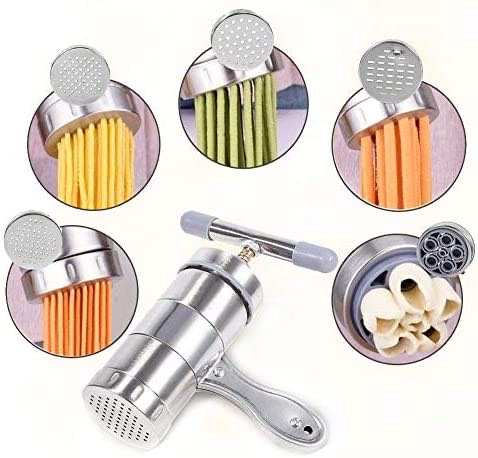 Stainless Steel Manual Noodles Press Machine Pasta Maker with 5 Noodle Molds