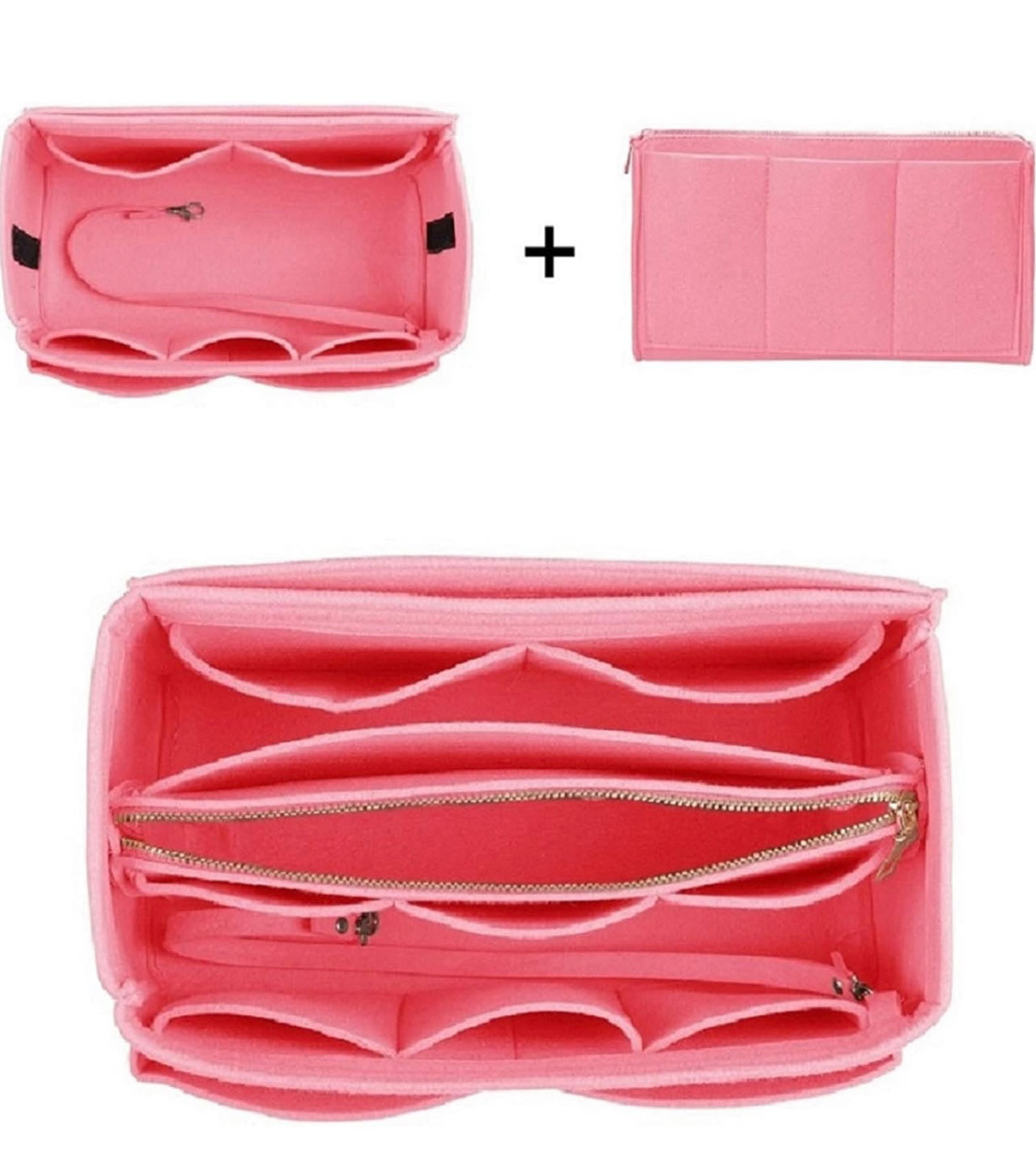 Purse Organizer Insert, with zipper, Handbag & Tote Shaper,Pink