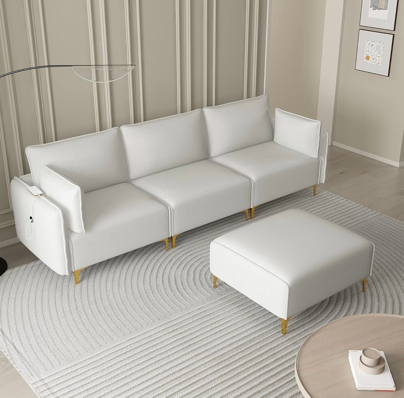 Generic Sectional Sofa with USB Beige Fabric