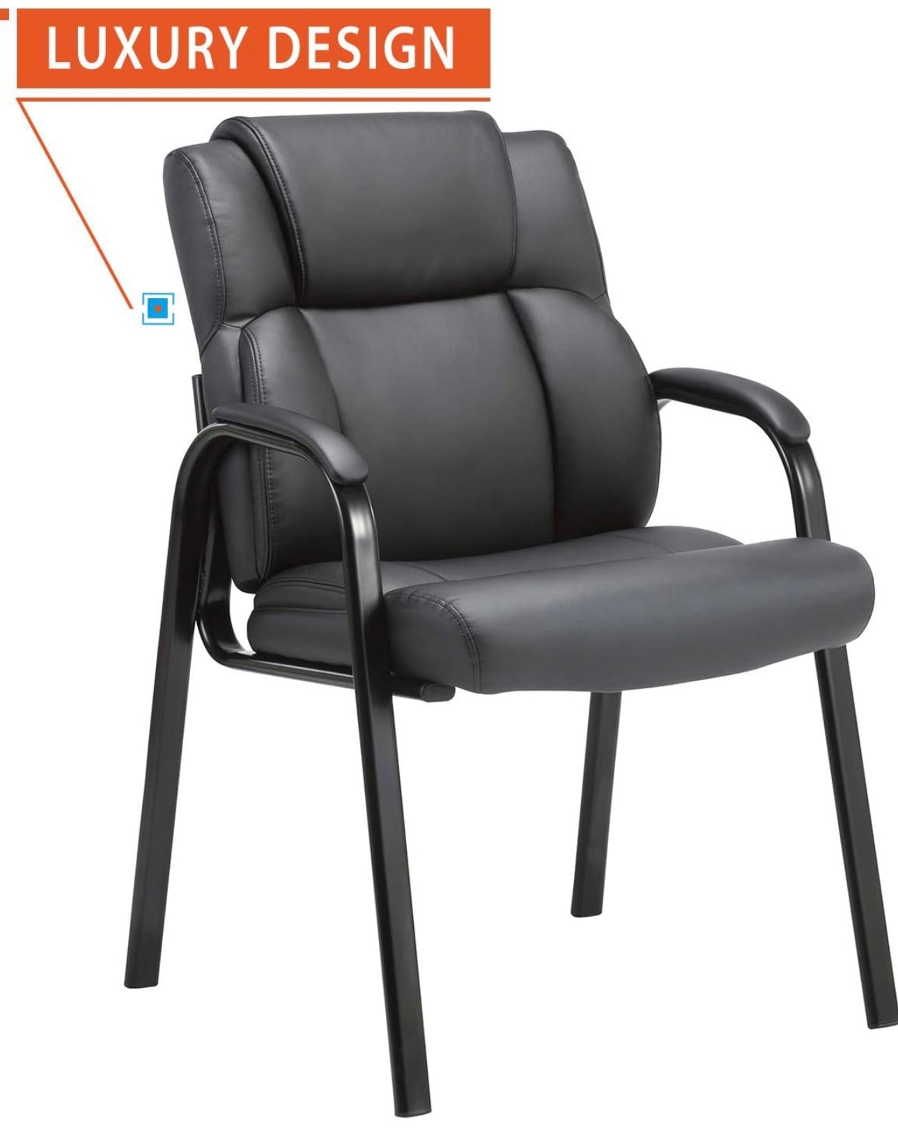 Reading Guest Chair - Black | Leather | Padded Arm Rest | Stackable Leather Seat Waiting Room Chair with Metal Frame