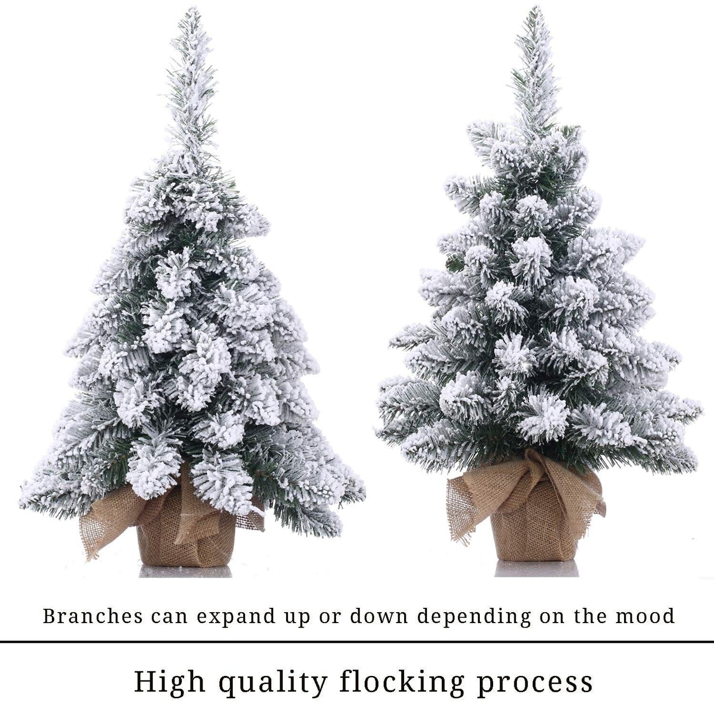 Pre-Lit Artificial Mini Christmas Tree,20 Inch Snow Flocked Artificial Pine Xmas Tree with 40 LED Lights,70 Branch Tips,Desktop Christmas Tree Burlap Base-(50cm)