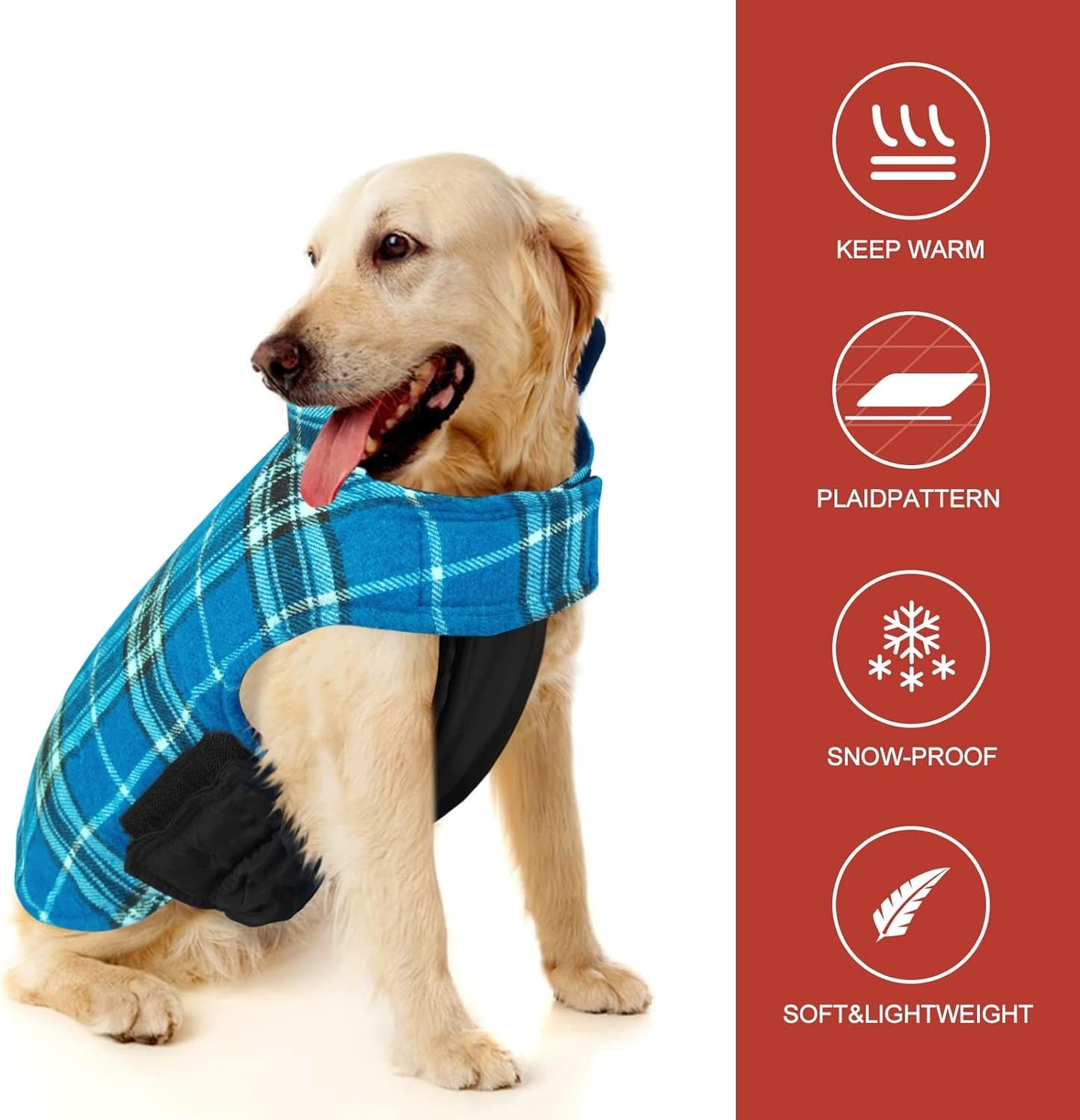 Dog Jackets for Winter, Reversible Dog Coat Windproof Waterproof Dog Winter Jackets for Cold Weather, British Style Plaid Dog Coats Warm Dog Vest for Small Medium Large Dogs,Blue