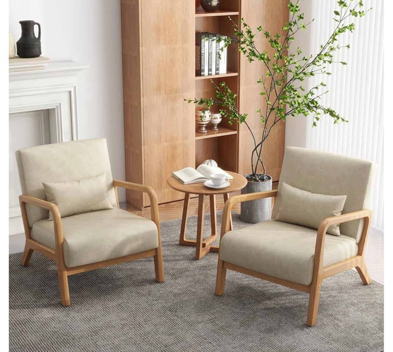 Modern Coffee Faux Leather Wood Frame Upholstered Accent Arm Chair (Set of 1)