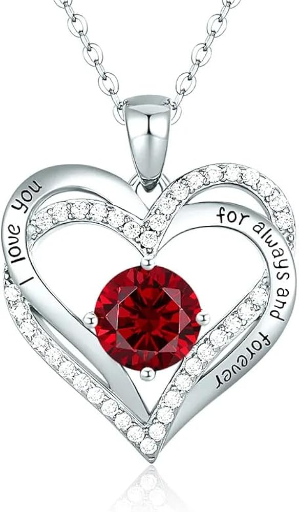 Forever Love Heart Pendant Necklaces for Women 925 Sterling Silver with Birthstone Zirconia, Christmas Birthday Anniversary Jewelry Gift for Women Wife Girls Her