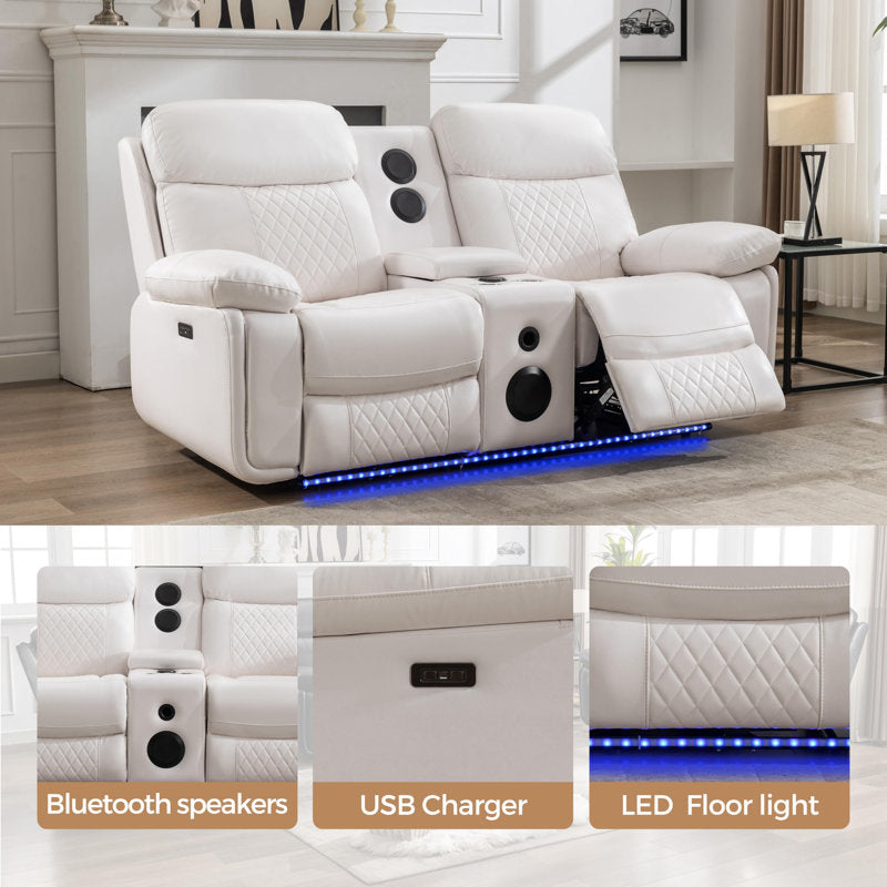 2PCS Power Recliner Sofa Sets with Bass Speaker,Wireless Charger LED Light,USB Port