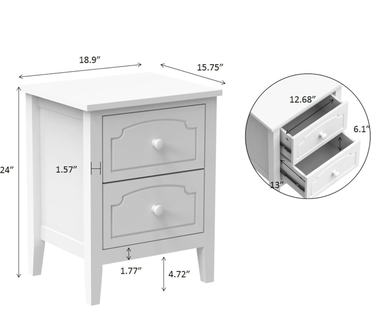 White Nightstand with Drawers, Solid Wood Sofa Table End Table Side Table for Small Place, Modern Night Stand Bedside Table for Living Room Bedroom, White