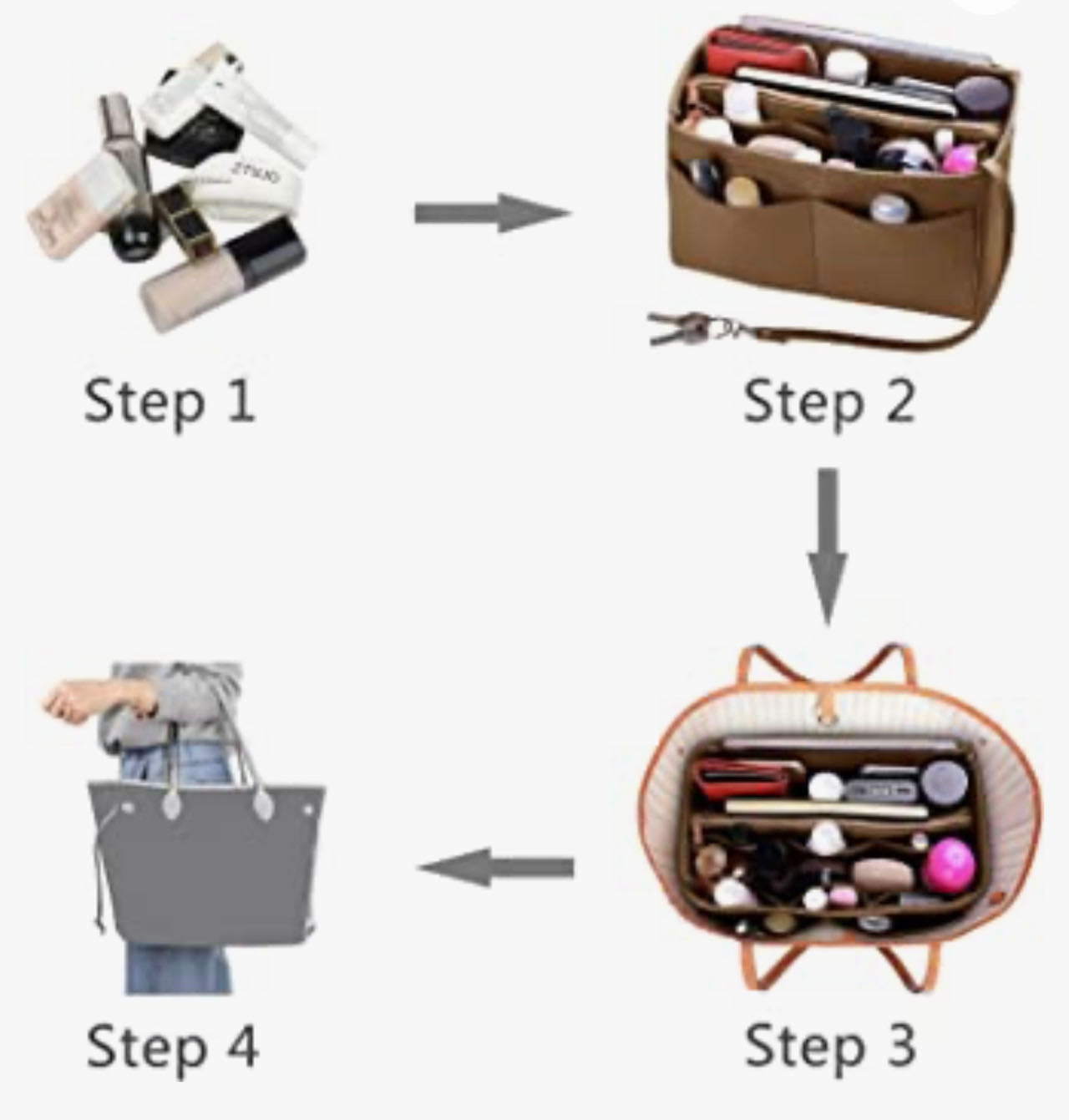 Purse Organizer Insert, with zipper, Handbag & Tote Shaper,Brown