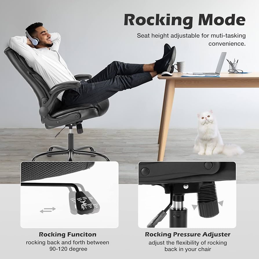 Executive Office Chair – Ergonomic Adjustable Computer Desk Chairs with High Back Flip-up Armrests, Swivel Task Chair with Lumbar Support, Bond.Black