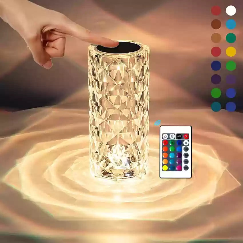 Acrylique Crystal Diamond Table Lamp, 16 Colors USB Rose Lamp with Touch and Remote Control, Acrylic 3D Night Light LED Nightstand Lamps