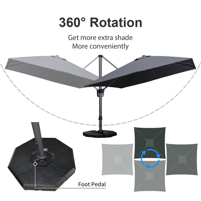 PURPLE LEAF 9x9 Ft Patio Umbrella Outdoor Cantilever Square Umbrella Aluminum Offset Umbrella with 360-degree Rotation for Garden Deck Pool Patio,Grey