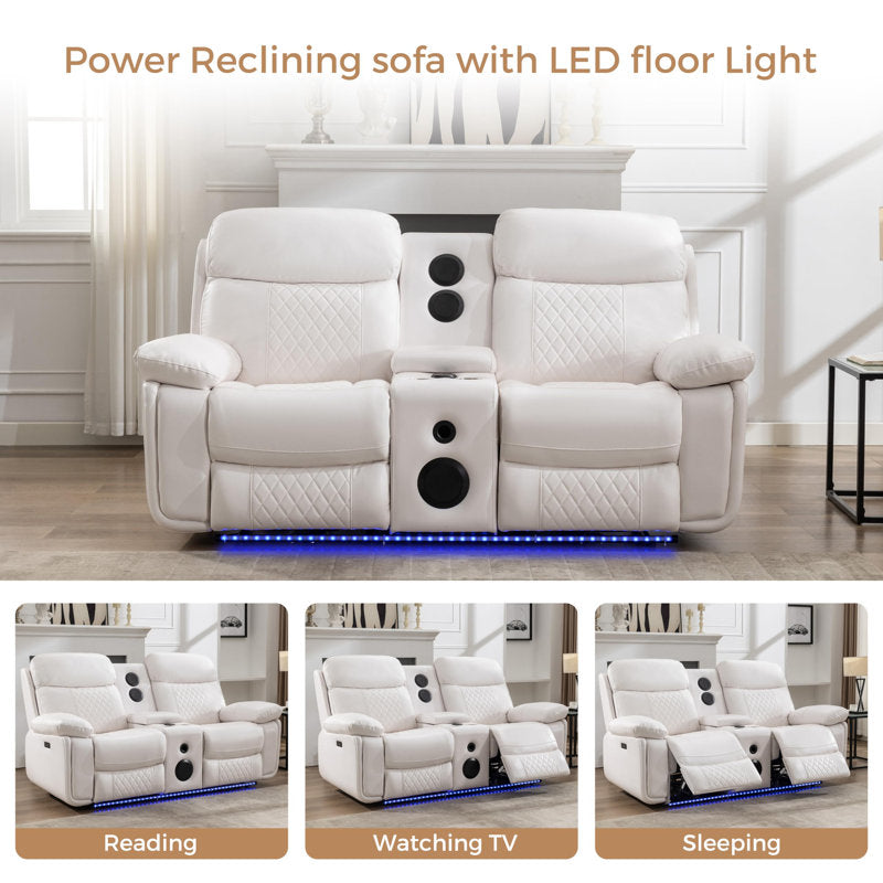 2PCS Power Recliner Sofa Sets with Bass Speaker,Wireless Charger LED Light,USB Port