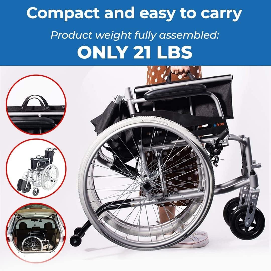Magnesium Wheelchair 21lbs Self-propelled Chair Portable and Folding 17.5”