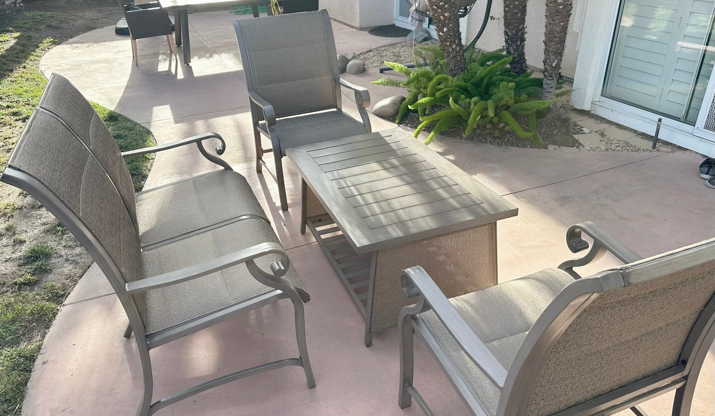 Champagne Gold 4-Piece Cast Aluminum Patio Rectangle Outdoor Dining Set with Love Seat for Garden, Yard
