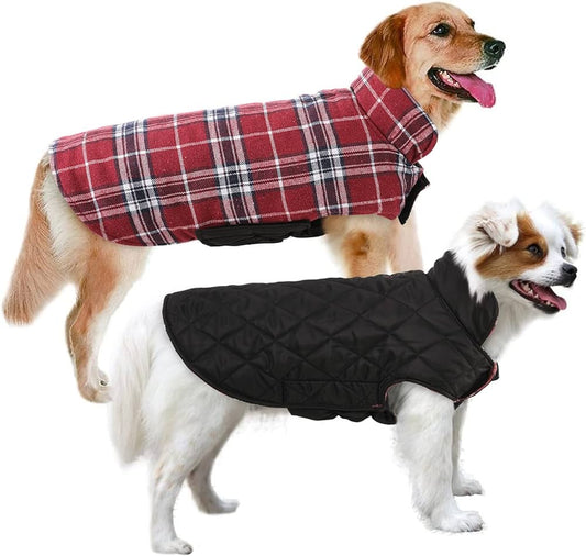Dog Jackets for Winter, Reversible Dog Coat Windproof Waterproof Dog Winter Jackets for Cold Weather, British Style Plaid Dog Coats Warm Dog Vest for Small Medium Large Dogs,Red