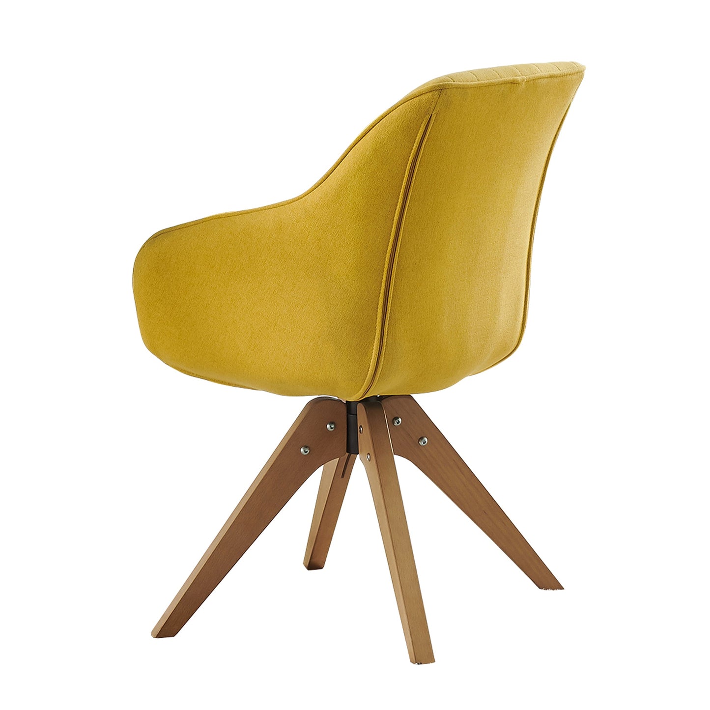 Mid Century Modern Fabric Upholstered Swivel Dining Room Chair with Wood Legs, Leisure Side Chair with Arms for Living Room, Yellow
