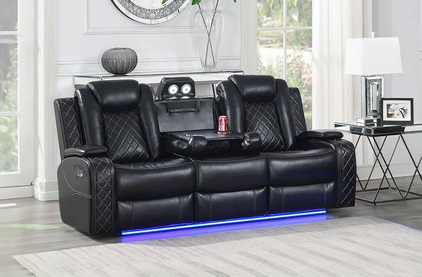 Omega Black Leather Power Reclining Sofa