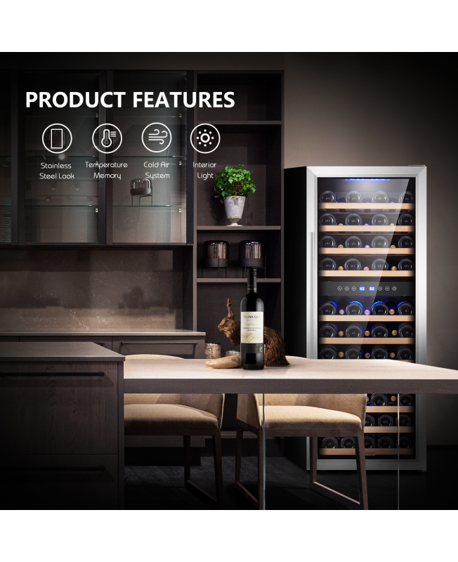 6.7 Cu.ft 73 Bottle Touch Control Compressor Wine Cooler Dual Zone