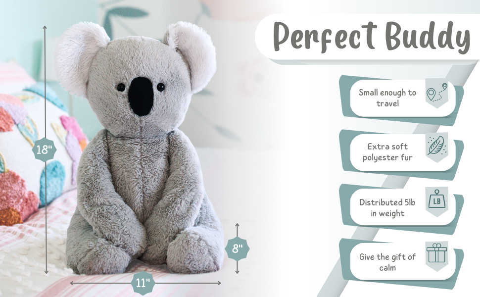 BAM + Crew 18" Distributed 5lbs Weighted Stuffed Animals, A Cuddly Koala Bear for a Sensory Weighted Plush, Weighted Stuffed Animals for Anxiety, Stress and Sleep