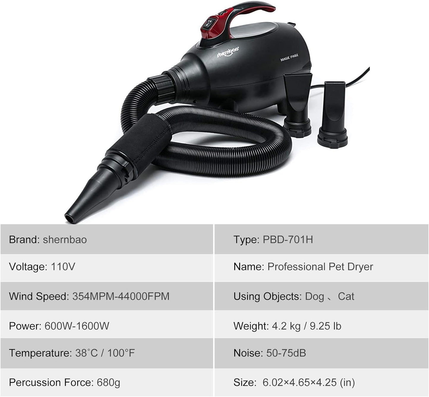 Dog Dryer High Velocity Professional Dog Pet Grooming Hair Drying Force Dryer Blower 4.5HP (PBD-701H)