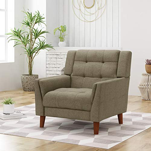 Davidas Wide Tufted Armchair. Studio Anvith Mid Century Modern Fabric Arm Chair, Mocha