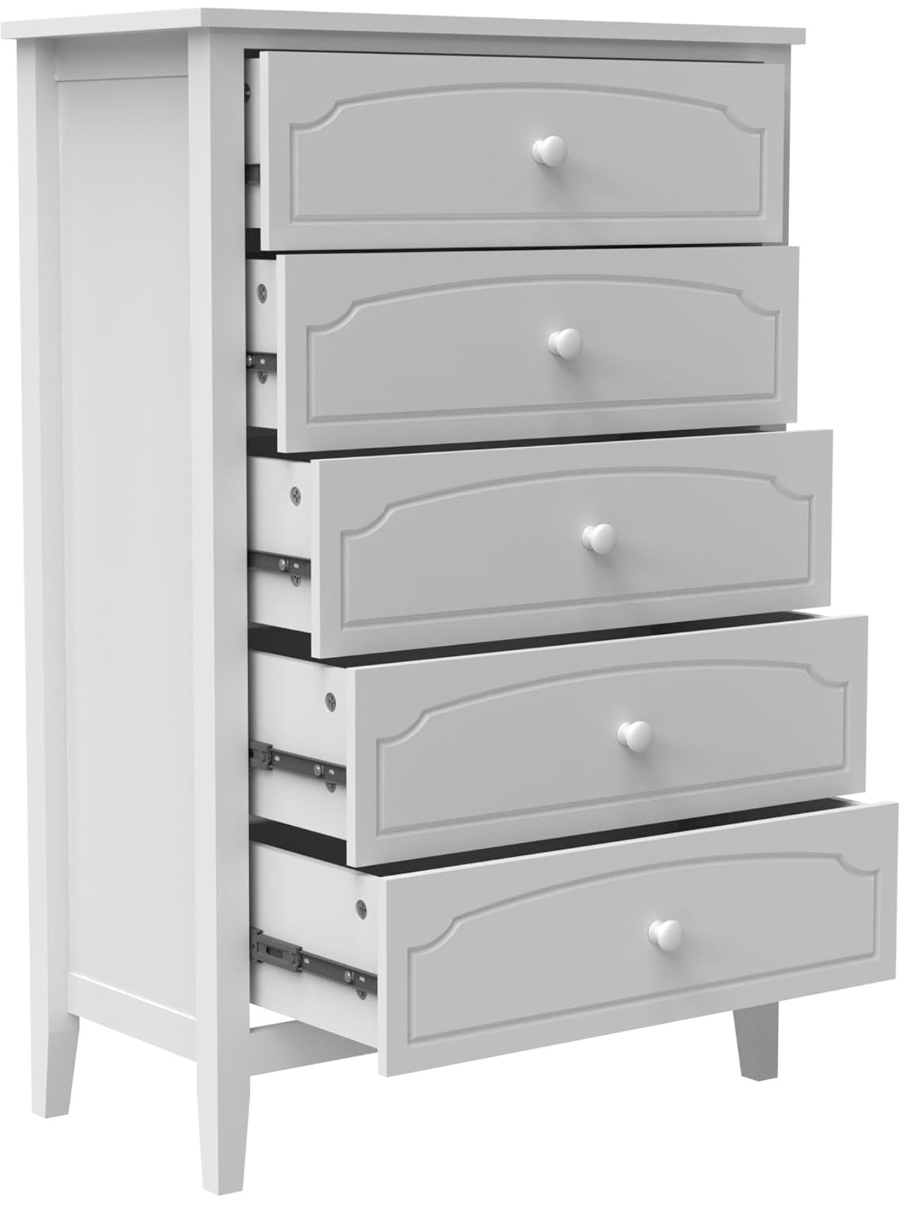 White Contemporary Roman Style, Solid Wood 5 Drawers Chest