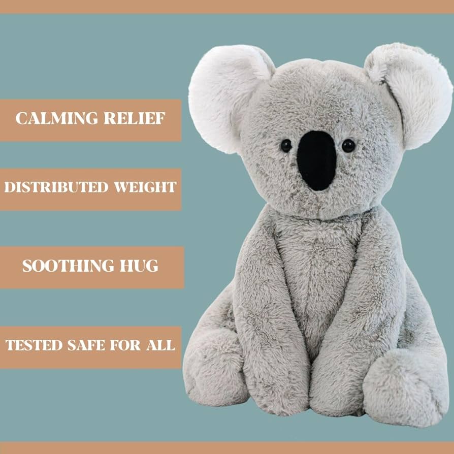 BAM + Crew 18" Distributed 5lbs Weighted Stuffed Animals, A Cuddly Koala Bear for a Sensory Weighted Plush, Weighted Stuffed Animals for Anxiety, Stress and Sleep