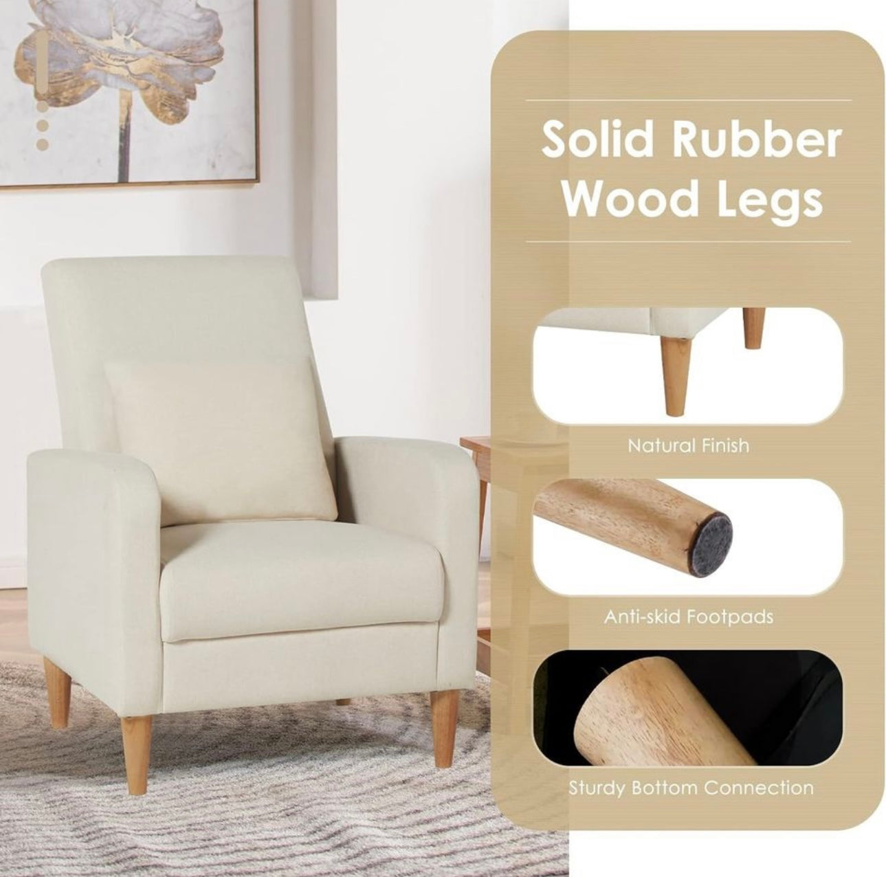 Modern Upholstered Accent Chair Armchair with Pillow, Fabric Side Chair Single Sofa.Beige