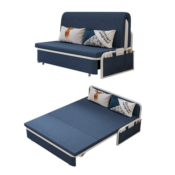 60” Queen Size. Sleeper Sofa Bed Loveseat Cotton & Linen Upholstered with Solid Wood Frame