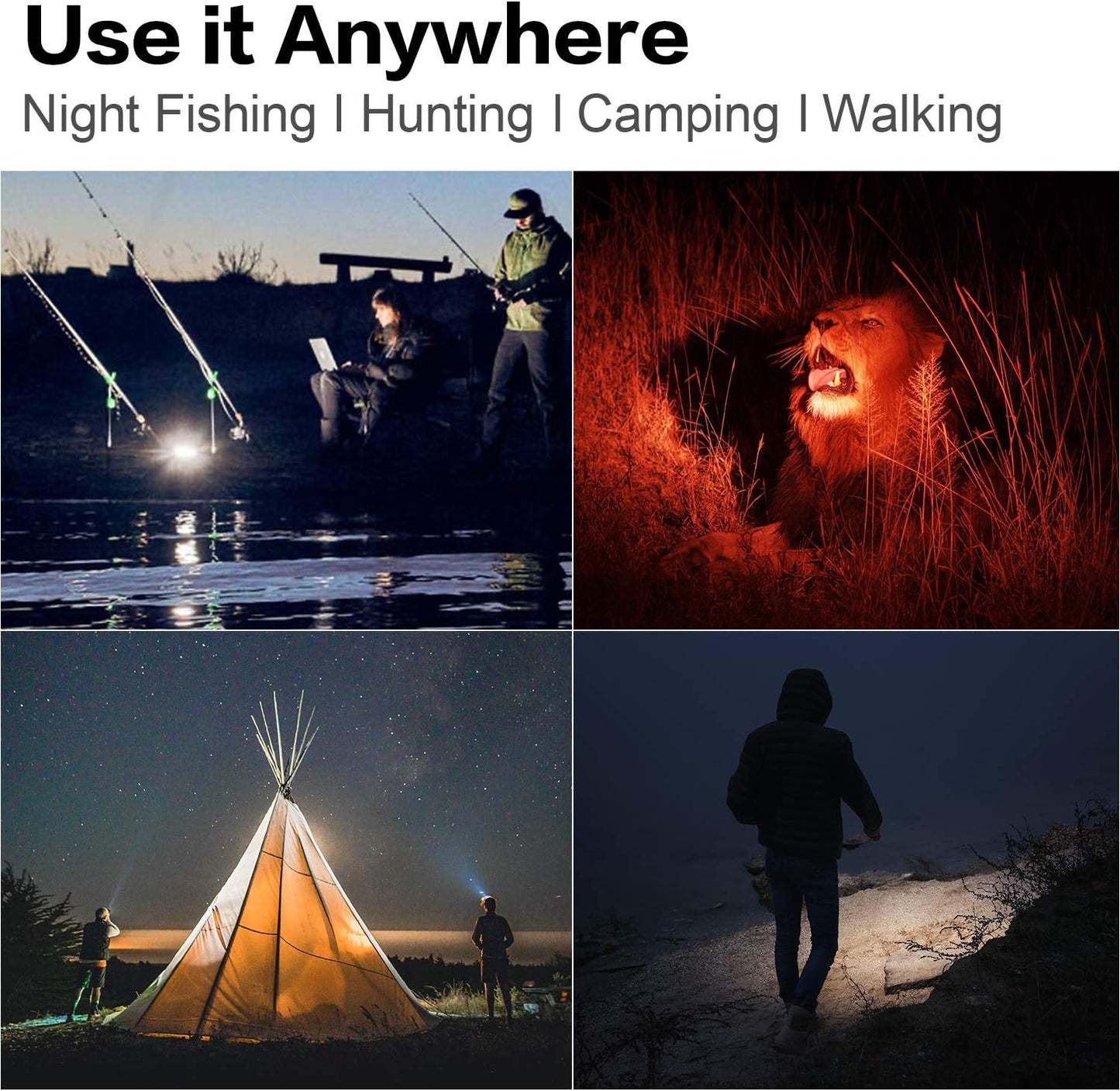 Rechargeable Spotlight Flashlight, Hand held Spotlight 120000 lumens Waterproof Flashlight Hunting Lamp with red Filter