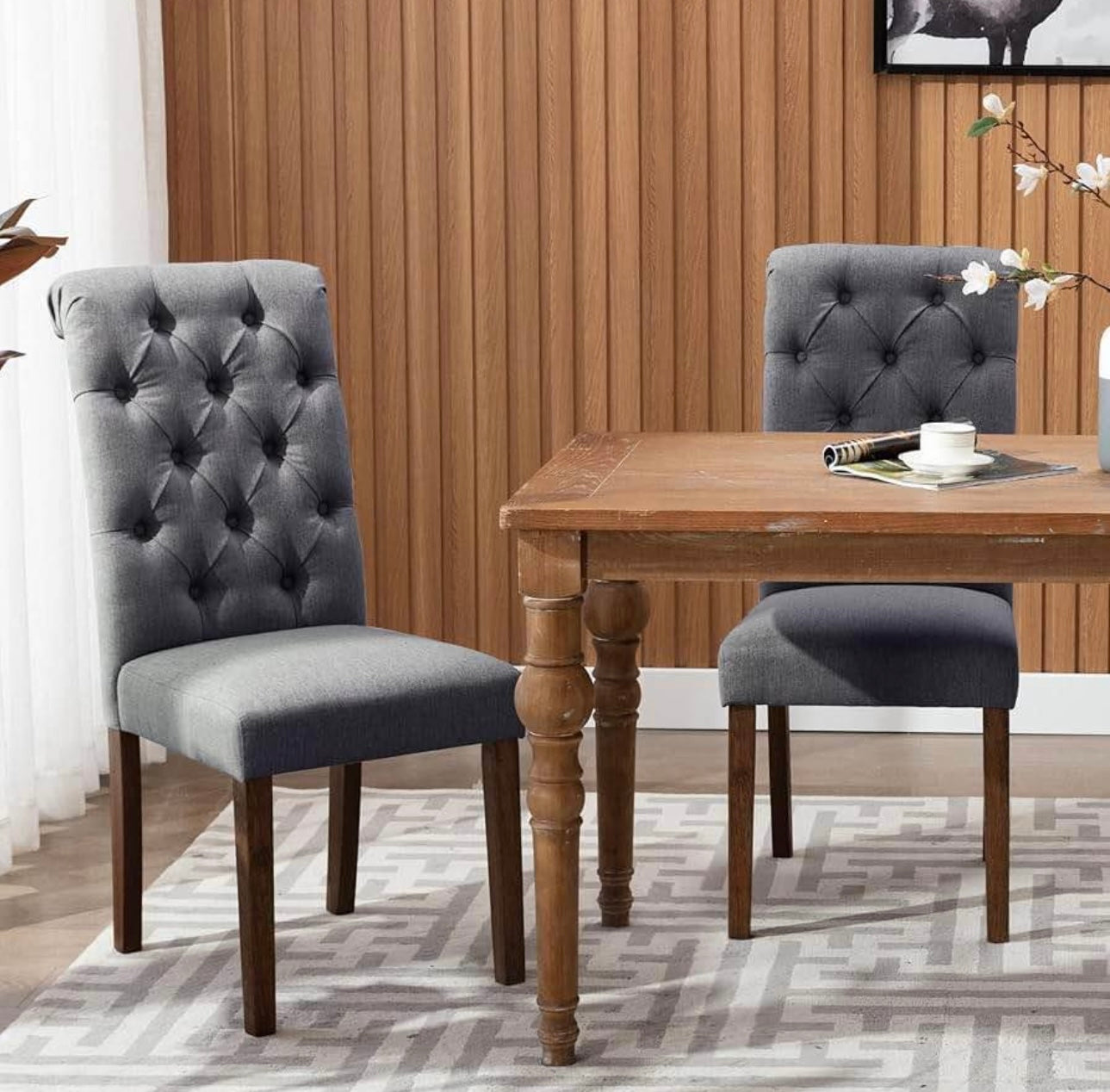 Tufted Button Dining Chairs,Fabric Upholstered Accent Parsons Dining Chairs. DK Gray