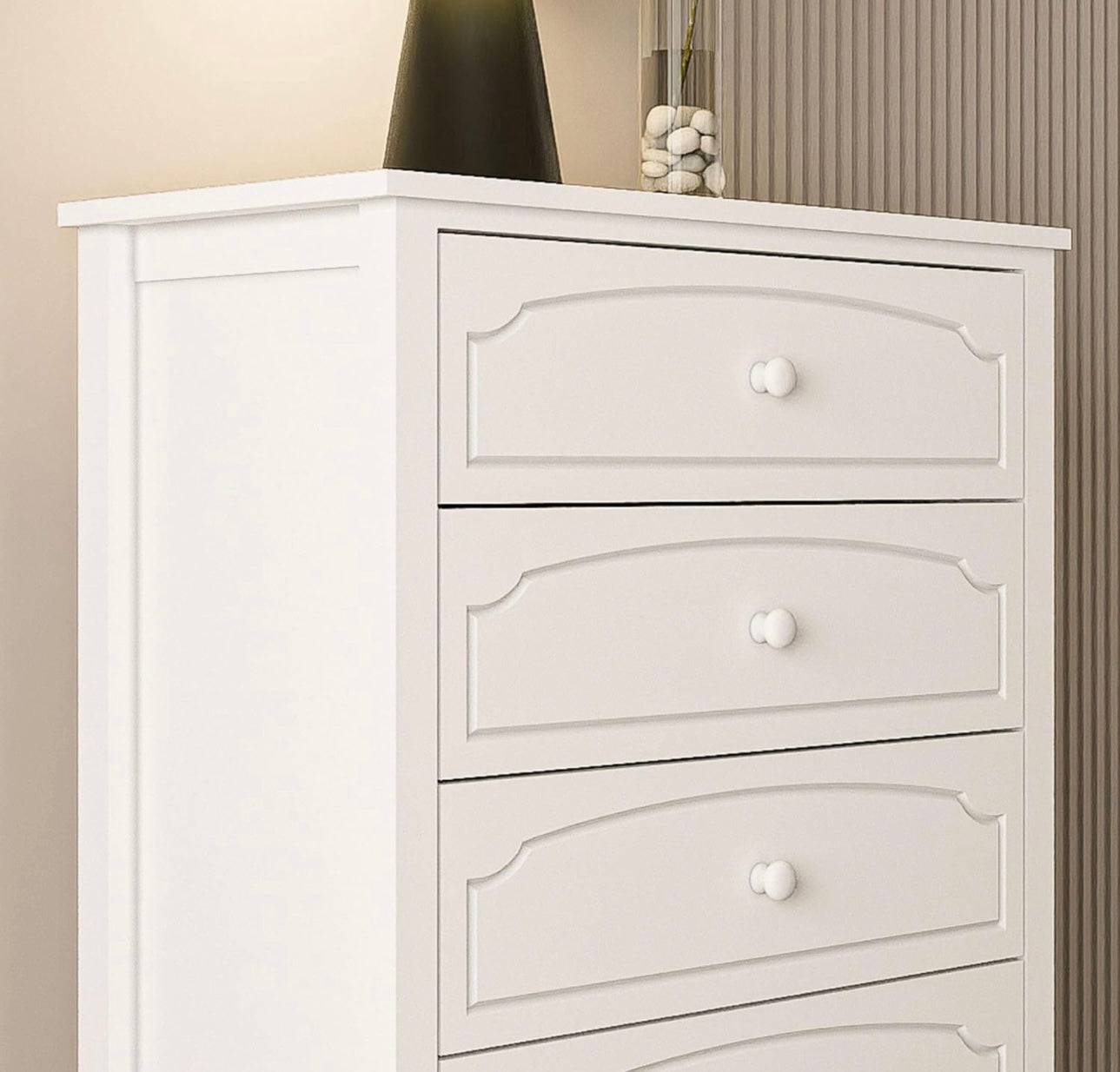 White Contemporary Roman Style, Solid Wood 5 Drawers Chest
