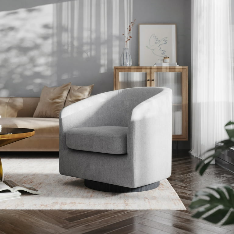 360 Degree Swivel Club Style Barrel Accent Chair with Sloped Armrests in Fabric Upholstery