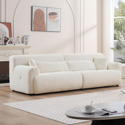 Sectional Sofa, 111.81'' Comfy Upholstered Sofa Ultra Soft Thick Fuzzy Faux Rabbit Fur Couch, Cute Cozy Plush Warm Fleece Fluffy Sectiona Sofa for Living Room, Beige