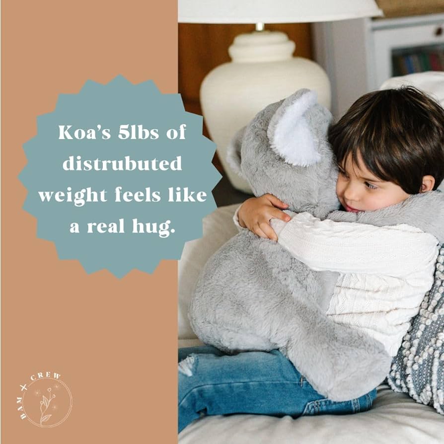 BAM + Crew 18" Distributed 5lbs Weighted Stuffed Animals, A Cuddly Koala Bear for a Sensory Weighted Plush, Weighted Stuffed Animals for Anxiety, Stress and Sleep